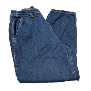 Zara Women’s Jeans Size 8 Baggy Wide Leg Skater Dark Blue High Rise Elastic Wais